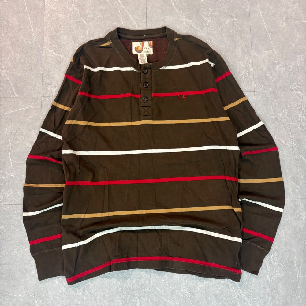Y2K Ocean pacific brown stripped 1/4 button up shirt